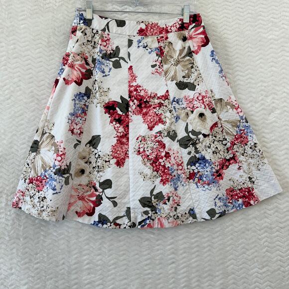 WHBM Floral Pink Cream Feminine Modest A Line Circle Skirt Womens Size 6 - Picture 2 of 14